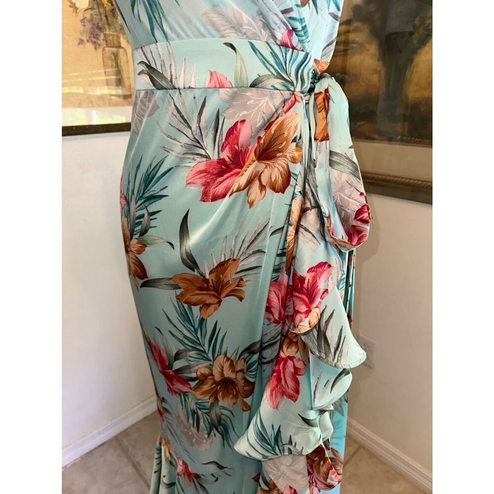 VENUS Maxi Dress Vibrant Floral True Wrap Ruffle Front Size 6 - Picture 7 of 13